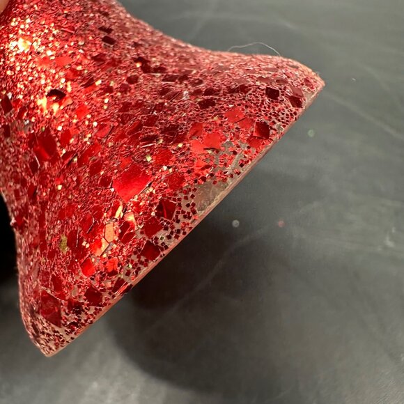 Vintage Christmas Ornaments Plastic Bell Set Of 2 Red Glitter Mid Century Modern - Picture 7 of 8